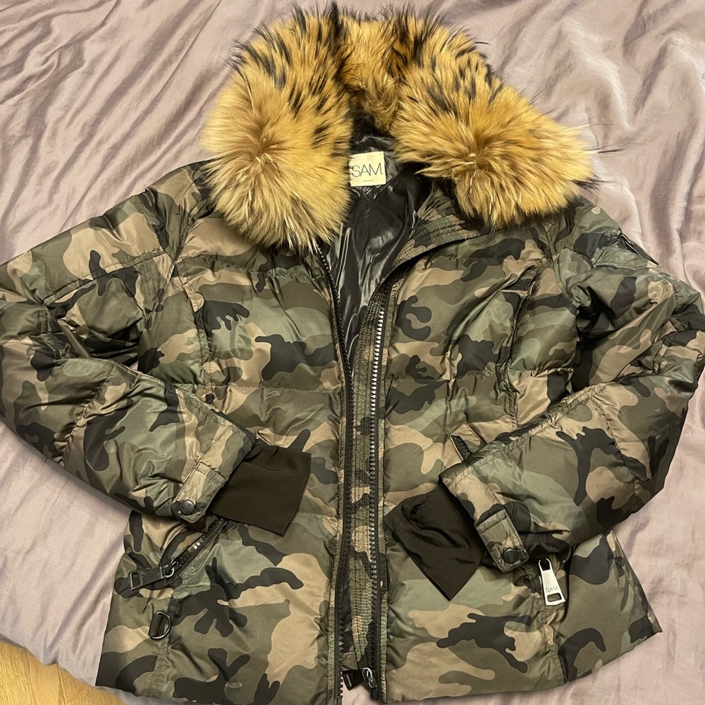 SAM Camo Puffer Jacket with Removeable Real Fur Trim